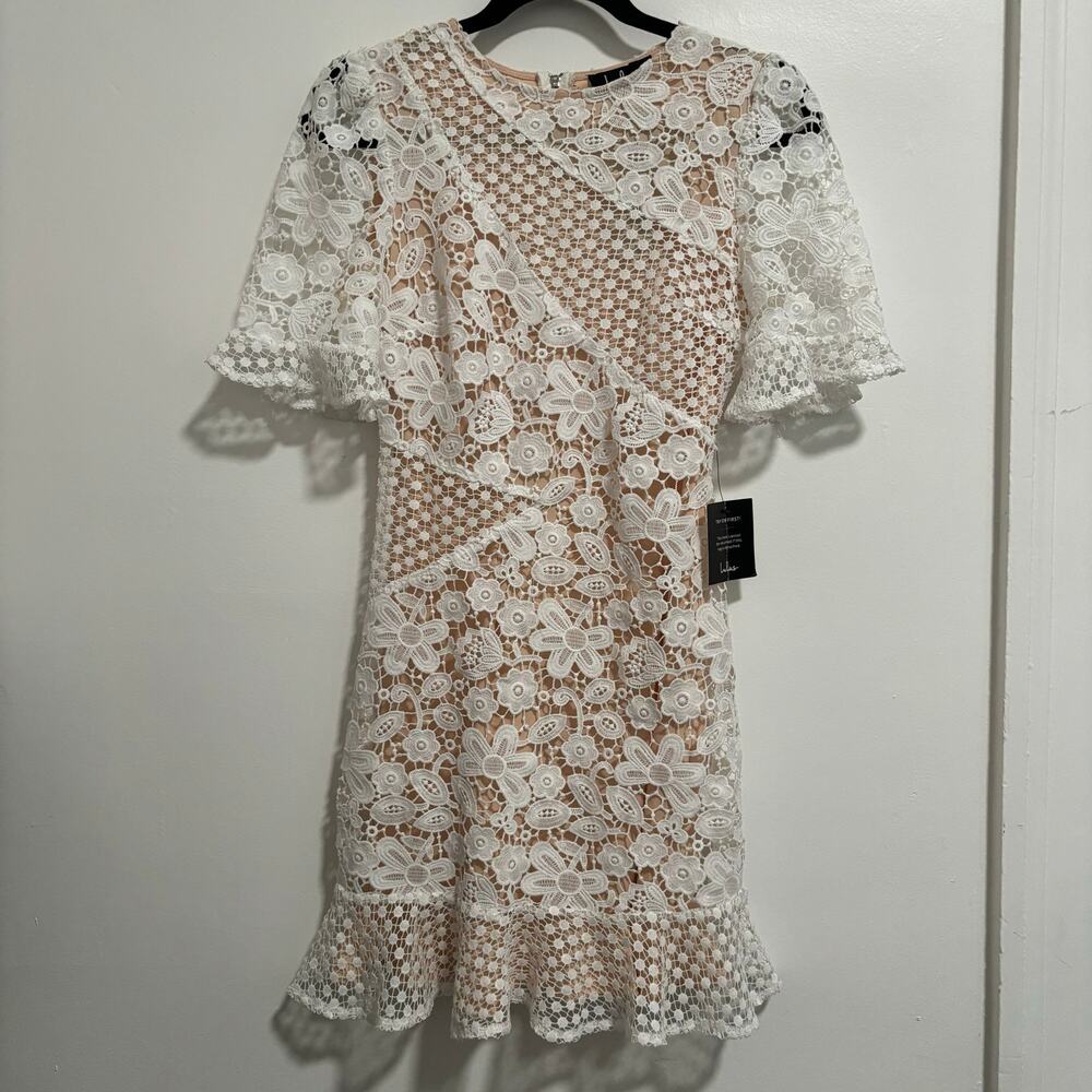 Lulus My Dearest White Lace Short Sleeve Mini Dress XS NWT